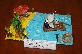 «На морском берегу» (коллективная работа с использованием различных материалов). Кондрашева Мария, Владимирцева Анна (10 лет).